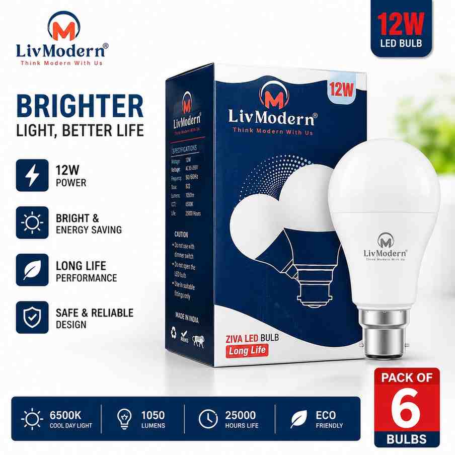 LivModern 12W Ziva LED Bulb  Energy Saving LED Light  Long Life Bright White Bulb for Home, Office & Commercial Use